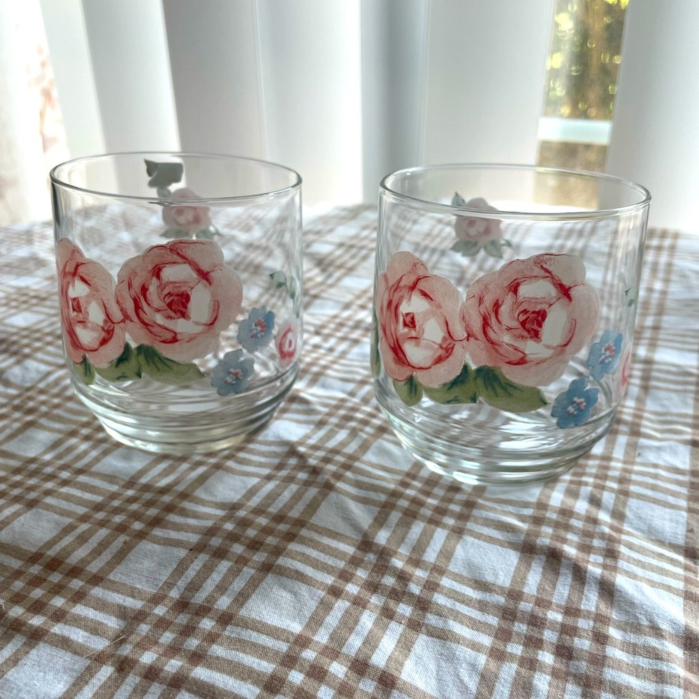 Set of 2 Vintage Pfaltzgraff 1992 Secret Rose Juice Glasses